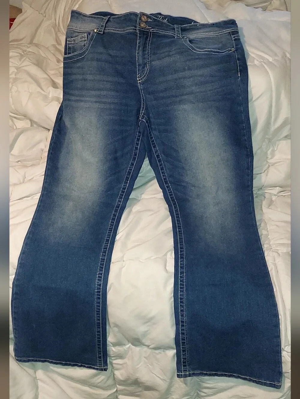 Copper Flesh Curvy Bootcut Denim Jeans w/Feather Design Pockets Size Women's 18 - Picture 5 of 7